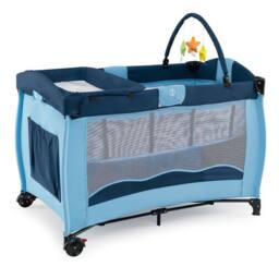 Gymax Folding Playpen 2 Lockable Wheels Diaper Changing Table 3 Hanging Toys in Blue - thumbnail 5