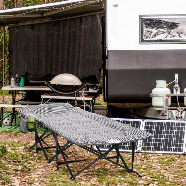 OUTSUNNY Camping Bed w/ Carry Bag, Magazine Bag & Cup Holder in Black