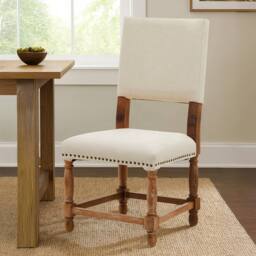 Orsina Modern Oak Burn Whitewash Linen Dining Chair, Sturdy Modern Dining Chair For Kitchen, Rustic Modern Chair in White