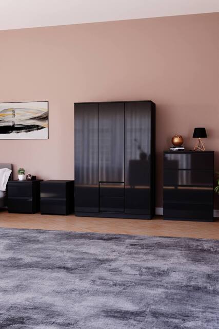 Home Discount Vida Designs Glinton 4Pc Bedroom Set(2Dr Bedsidex2, 4Dr Chest, Wardrobe) in Black - image 1