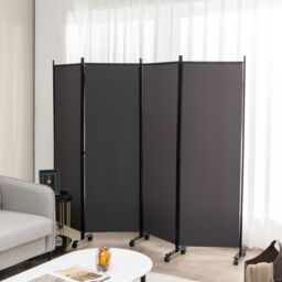 Costway 4 Panel Room Divider on Wheels Rolling Privacy Screens Portable Freestanding in Dark Grey - thumbnail 6