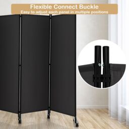 Costway 4 Panel Room Divider on Wheels Rolling Privacy Screens Portable Freestanding in Dark Grey - thumbnail 3