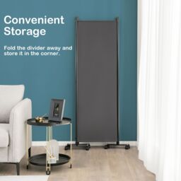 Costway 4 Panel Room Divider on Wheels Rolling Privacy Screens Portable Freestanding in Dark Grey - thumbnail 4