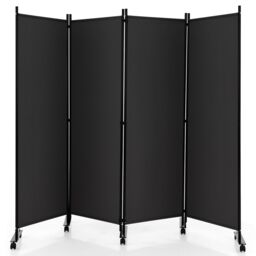 Costway 4 Panel Room Divider on Wheels Rolling Privacy Screens Portable Freestanding in Dark Grey - thumbnail 1