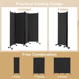 Costway 4 Panel Room Divider on Wheels Rolling Privacy Screens Portable Freestanding in Dark Grey - thumbnail 5
