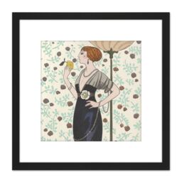 Artery8 Barbier Fashion Paris Clothes 1913 Woman Illustration 8X8 Inch Square Wooden Framed Wall Art Print Picture with Mount in Black - thumbnail 1
