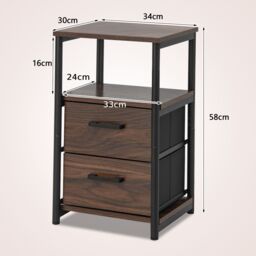 Costway Industrial Nightstand Bedside End Table with 2 Fabric Drawers Storage Shelf - thumbnail 2