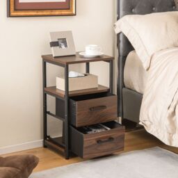 Costway Industrial Nightstand Bedside End Table with 2 Fabric Drawers Storage Shelf - thumbnail 3