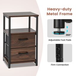 Costway Industrial Nightstand Bedside End Table with 2 Fabric Drawers Storage Shelf - thumbnail 6