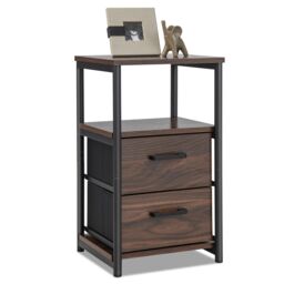 Costway Industrial Nightstand Bedside End Table with 2 Fabric Drawers Storage Shelf - thumbnail 1