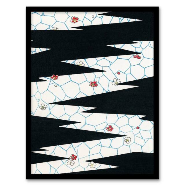 Artery8 Shin Bijutsukai Framed Wall Art Print Flowers On Footpath Pattern in White - Size: A4 - image 1