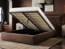 Solace+Co Sigrid Chocolate Velvet Cushion Headboard Ottoman Bed in Brown - Size: King - thumbnail 3