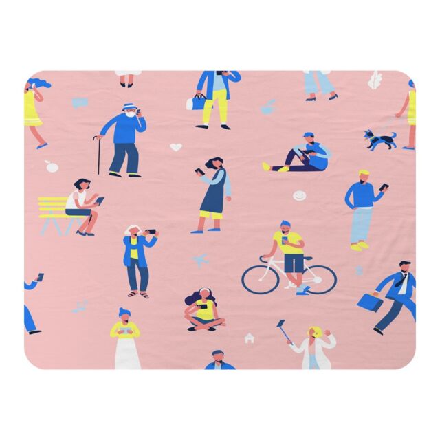 Benjamin Tate Design Different People With Mobile Phones & Gadgets Blanket in Natural - Size: 120 cm x 150 cm - image 1