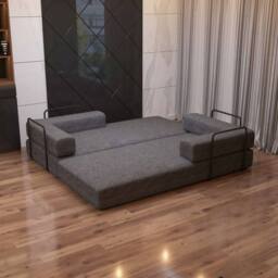 Sliding Wardrobes 4U Convertible Sofa Bed 3 Seater Sherpa Fabric Sofa in a Box in Grey - thumbnail 3