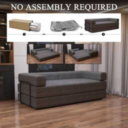 Sliding Wardrobes 4U Convertible Sofa Bed 3 Seater Sherpa Fabric Sofa in a Box in Grey - thumbnail 1