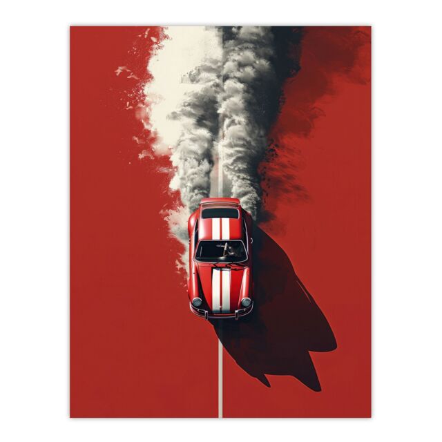 "Artery8 Wall Art Print Red Luxury Car Fumes Speed Petrolhead Bold Man Cave Dad Poster - Size: W12"" x H16""" - image 1