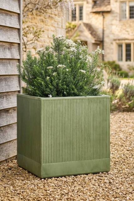 Dibor X-Large Sage Green Ribbed Finish Fibre Clay Indoor Outdoor Garden Plant Pots Houseplant Flower Planter H44 x W44cm - Size: Large - image 1