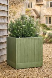 Dibor X-Large Sage Green Ribbed Finish Fibre Clay Indoor Outdoor Garden Plant Pots Houseplant Flower Planter H44 x W44cm - Size: Large - thumbnail 1
