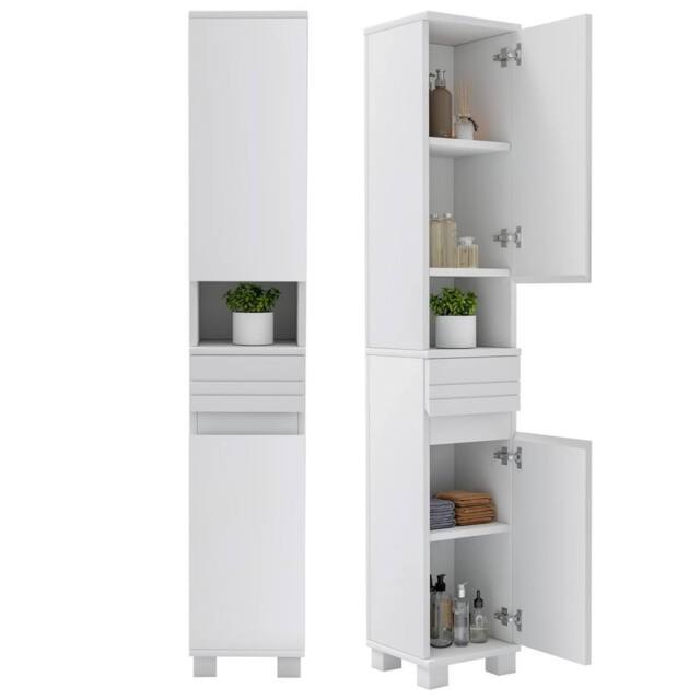 Ventryn Slimline Freestanding Bathroom Tallboy - White Tall Storage Cabinet - image 1