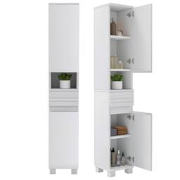 Ventryn Slimline Freestanding Bathroom Tallboy - White Tall Storage Cabinet - thumbnail 1