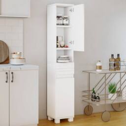 Ventryn Slimline Freestanding Bathroom Tallboy - White Tall Storage Cabinet - thumbnail 4