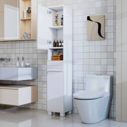 Ventryn Slimline Freestanding Bathroom Tallboy - White Tall Storage Cabinet - thumbnail 2