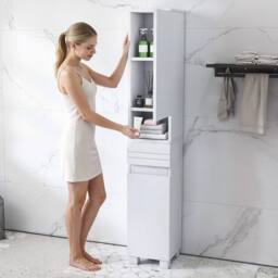 Ventryn Slimline Freestanding Bathroom Tallboy - White Tall Storage Cabinet - thumbnail 3