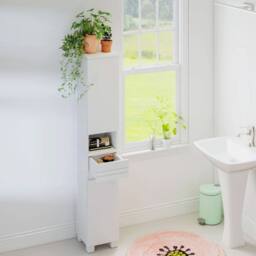 Ventryn Slimline Freestanding Bathroom Tallboy - White Tall Storage Cabinet - thumbnail 5