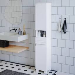 Ventryn Slimline Freestanding Bathroom Tallboy - White Tall Storage Cabinet - thumbnail 6