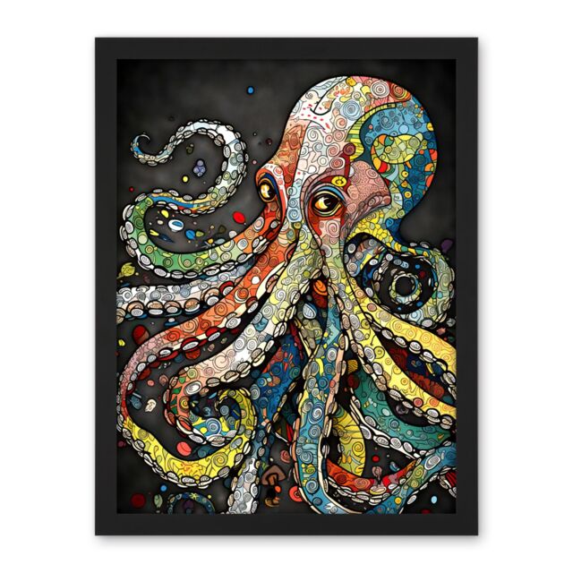 "Artery8 Wall Art Print Behind the Octopus Eyes Watercolour Pastel Colour Tentacle Doodle Pattern Large Framed Wall Décor Art - Size: W18"" x H24""" - image 1