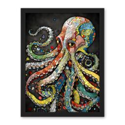 "Artery8 Wall Art Print Behind the Octopus Eyes Watercolour Pastel Colour Tentacle Doodle Pattern Large Framed Wall Décor Art - Size: W18"" x H24""" - thumbnail 1