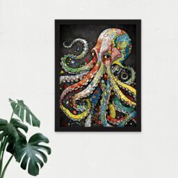 "Artery8 Wall Art Print Behind the Octopus Eyes Watercolour Pastel Colour Tentacle Doodle Pattern Large Framed Wall Décor Art - Size: W18"" x H24""" - thumbnail 2