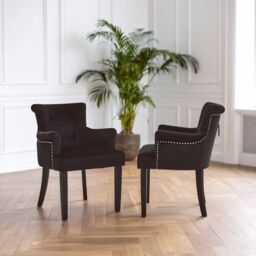 Orsina Ringback Velvet Armchair for Living Room, Classic Indoor Chair with Tufting, Angular Wooden Leg Chair in Black
