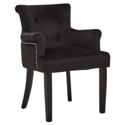 Orsina Ringback Velvet Armchair for Living Room, Classic Indoor Chair with Tufting, Angular Wooden Leg Chair in Black - thumbnail 4