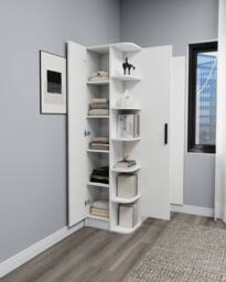 Destina Home Linda Compact Wardrobe with Cabinets & Shelves - Left in White - Size: 3 Pack - thumbnail 3