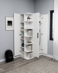Destina Home Linda Compact Wardrobe with Cabinets & Shelves - Left in White - Size: 3 Pack - thumbnail 4