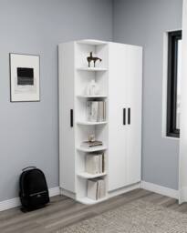 Destina Home Linda Compact Wardrobe with Cabinets & Shelves - Left in White - Size: 3 Pack - thumbnail 2