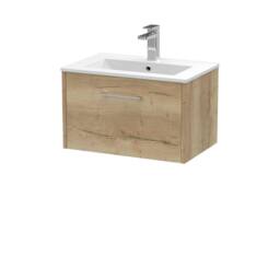 Balterley Winshill 1 Drawer Wall Hung Vanity Basin Unit, Light Oak, 600mm in Brown - thumbnail 1