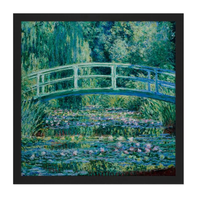 "Artery8 Wall Art Print Monet Water Lilies Japan Bridge Painting Square Framed Picture 16X16 Inch in Black - Size: W16"" x H16""" - image 1