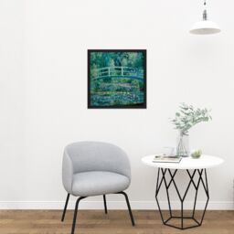 "Artery8 Wall Art Print Monet Water Lilies Japan Bridge Painting Square Framed Picture 16X16 Inch in Black - Size: W16"" x H16""" - thumbnail 2