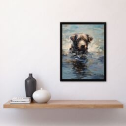 Artery8 Wall Art Print Labrador Retriever Swimming Claude Monet Style Dog Oil Painting Art Framed in Black - Size: A4 - thumbnail 4