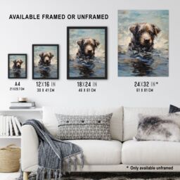 Artery8 Wall Art Print Labrador Retriever Swimming Claude Monet Style Dog Oil Painting Art Framed in Black - Size: A4 - thumbnail 3