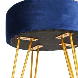 Harbour Housewares Round Velvet Footstool - H40 x D35cm - Gold Hairpin Legs in Blue - thumbnail 6