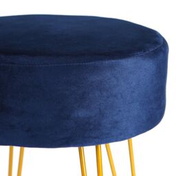 Harbour Housewares Round Velvet Footstool - H40 x D35cm - Gold Hairpin Legs in Blue - thumbnail 5