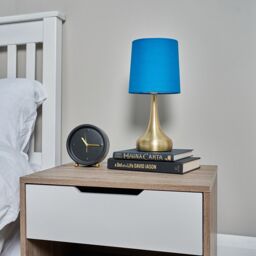 ValueLights Teardrop Pair of Fabric Shades Brushed Gold Bedside Touch Table Lamps in Bright Blue - thumbnail 8
