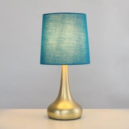 ValueLights Teardrop Pair of Fabric Shades Brushed Gold Bedside Touch Table Lamps in Bright Blue - thumbnail 6