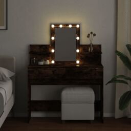 Berkfield Home Dressing Table with LED Smoked Oak 100x40x130 cm in Brown - Size: 100 x 40 x 130 cm - thumbnail 3