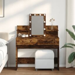 Berkfield Home Dressing Table with LED Smoked Oak 100x40x130 cm in Brown - Size: 100 x 40 x 130 cm - thumbnail 1