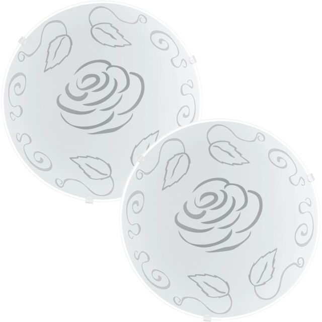 Loops 2 PACK Wall Flush Ceiling Light White Shade Rose Design Satin Glass E27 1x60W - image 1