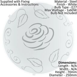 Loops 2 PACK Wall Flush Ceiling Light White Shade Rose Design Satin Glass E27 1x60W - thumbnail 2